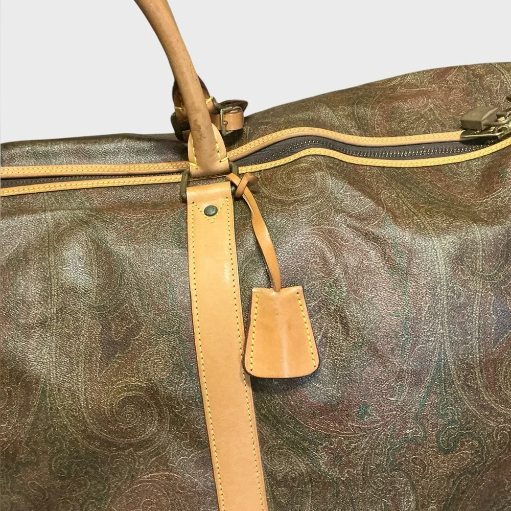 Etro Milano XL Paisley Leather Weekender Travel Duffel Italy vintage